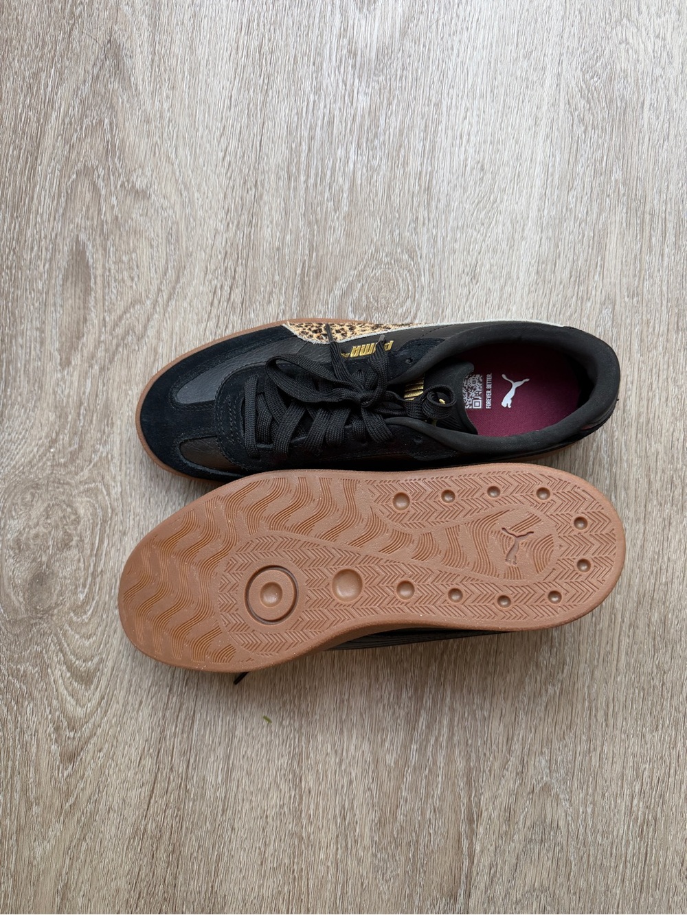 Puma Black Sneakers with Leopard-Print Stripe and Gum Sole - Picture 2 of 2